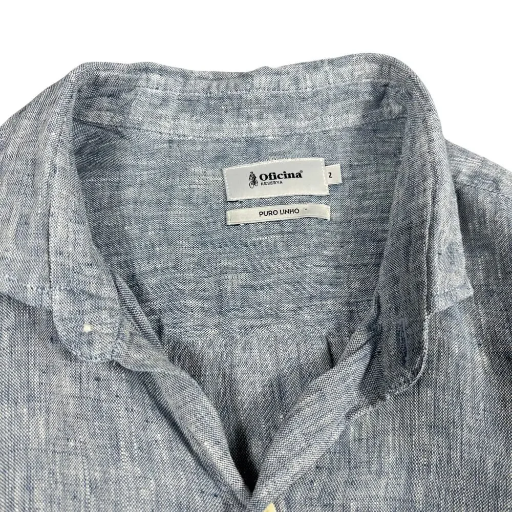 Oficina Reserva Men’s Size Small Blue 100% Linen Long Sleeve Button Up Shirt - Picture 4 of 8